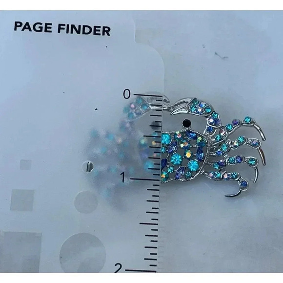 Crab Pin Brooch Pin Rhinestone Crystal Pearl Jewelry Silver Light Blue 1" - Picture 3 of 4